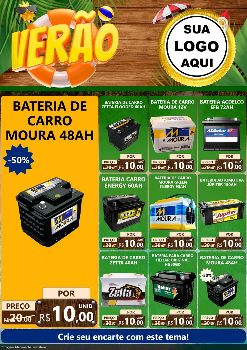Modelo de Encarte para Encarte A4 Vertical com o tema Verão para Baterias Elétricas