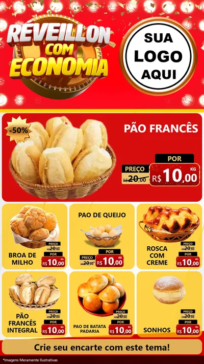 Modelo de Rede Social para Stories com o tema Réveillon com Economia para Padaria