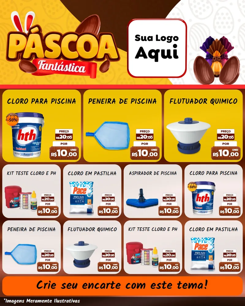 Modelo de Rede Social para Feed Instagram com o tema Páscoa Fantástica para Produtos para Piscina
