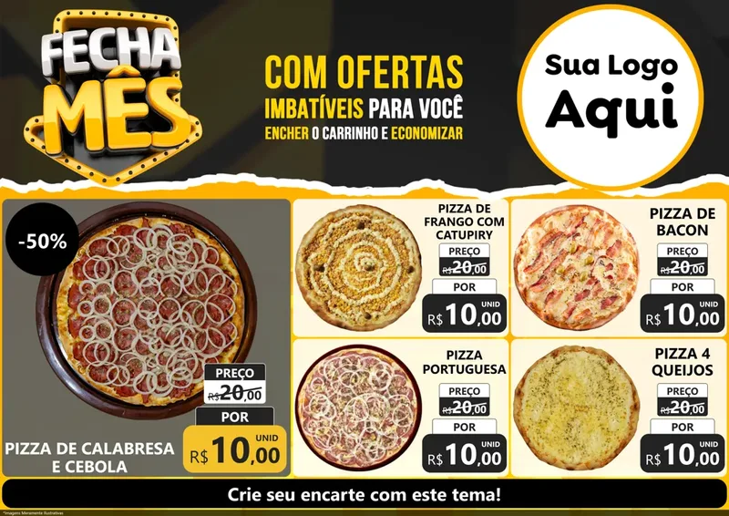 Modelo de Encarte para Encarte A4 Horizontal com o tema Fecha Mês para Pizzaria