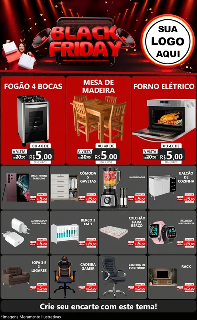 Modelo de Encarte para Encarte Grande com o tema Black Friday para Móveis e Eletro