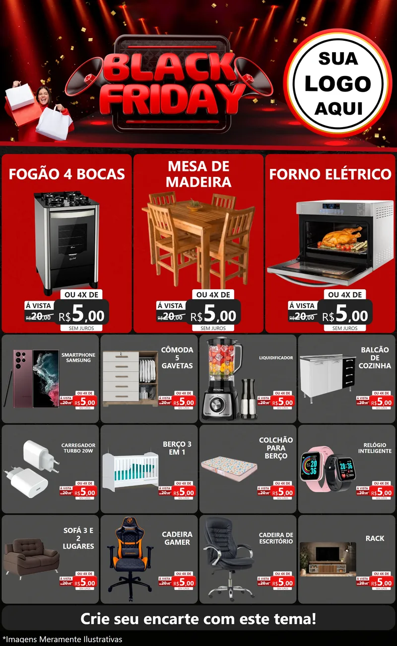 Modelo de Encarte para Encarte Grande com o tema Black Friday para Móveis e Eletro