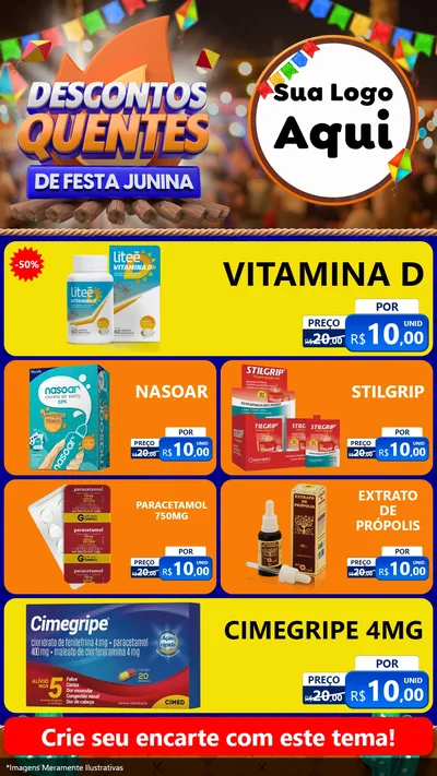 Modelo de TV para TV Vertical com o tema Descontos Quentes de Festa Junina para Farmácia