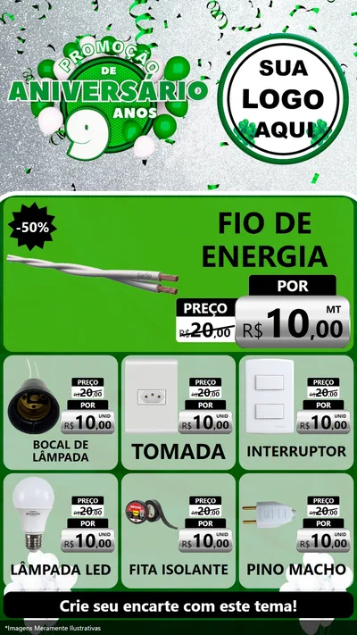 Modelo de Rede Social para Stories com o tema Promoção de Aniversário - 9 Anos para Materiais Elétricos
