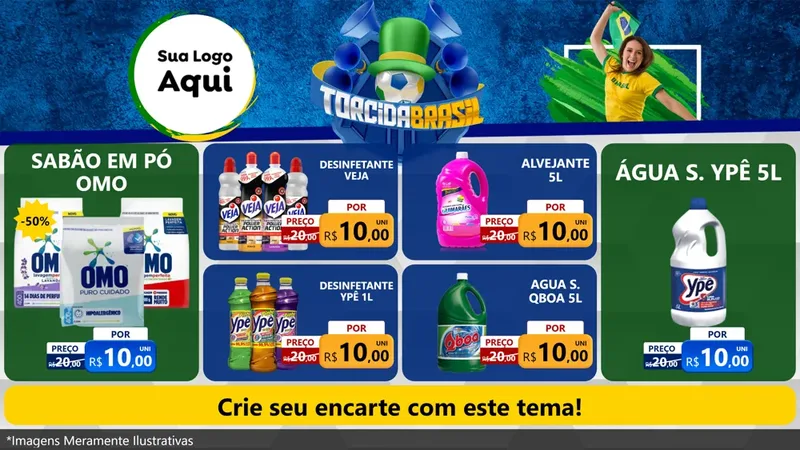 Modelo de TV para TV Horizontal com o tema Torcida Brasil - Copa para Produtos de Limpeza