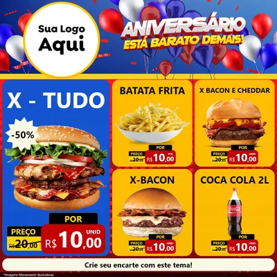Modelo de Rede Social para Feed Facebook com o tema Aniversário para Hamburgueria