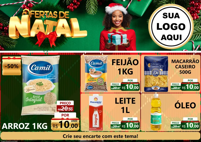 Modelo de Encarte para Encarte A4 Horizontal com o tema Ofertas de Natal para Supermercado