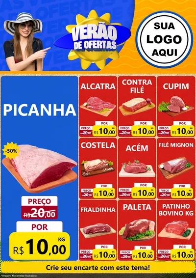 Modelo de Encarte para Encarte A4 Vertical com o tema Verão de Ofertas para Açougue