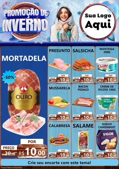 Modelo de Encarte para Encarte A4 Vertical com o tema Promoção de Inverno para Frios e Laticínios