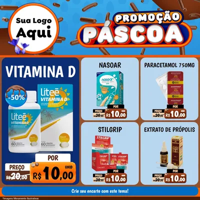 Modelo de Rede Social para Feed Facebook com o tema Promoção Páscoa para Farmácia