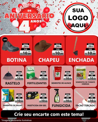 Modelo de Rede Social para Feed Instagram com o tema Promoção de Aniversário - 4 Anos para Agropecuária