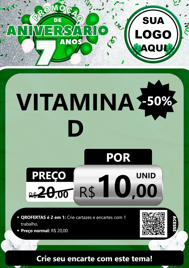 Modelo de Cartaz para Cartaz A4 Vertical com o tema Promoção de Aniversário - 7 Anos para Farmácia