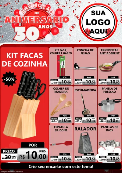 Modelo de Encarte para Encarte A4 Vertical com o tema Promoção de Aniversário - 30 Anos para Utilidades Domésticas
