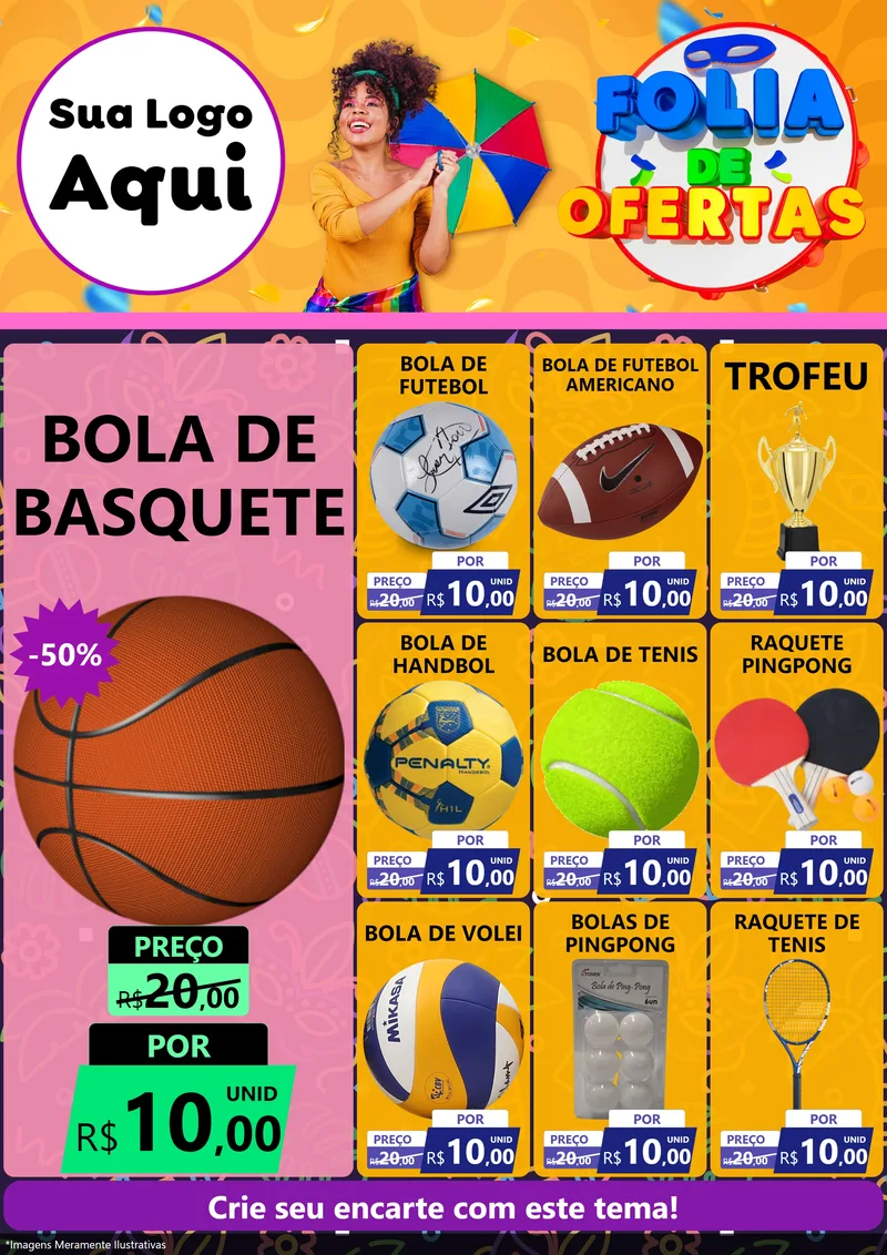 Modelo de Encarte para Encarte A4 Vertical com o tema Folia de Ofertas para Artigos Esportivos