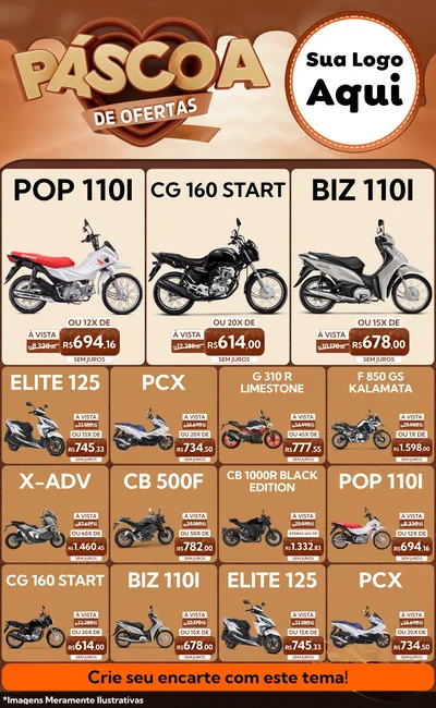 Modelo de Encarte para Encarte Grande com o tema Páscoa de Ofertas para Concessionaria de Motos