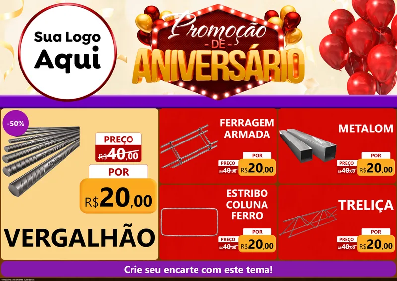 Modelo de Encarte para Encarte A4 Horizontal com o tema Promoção de Aniversário para Ferragens