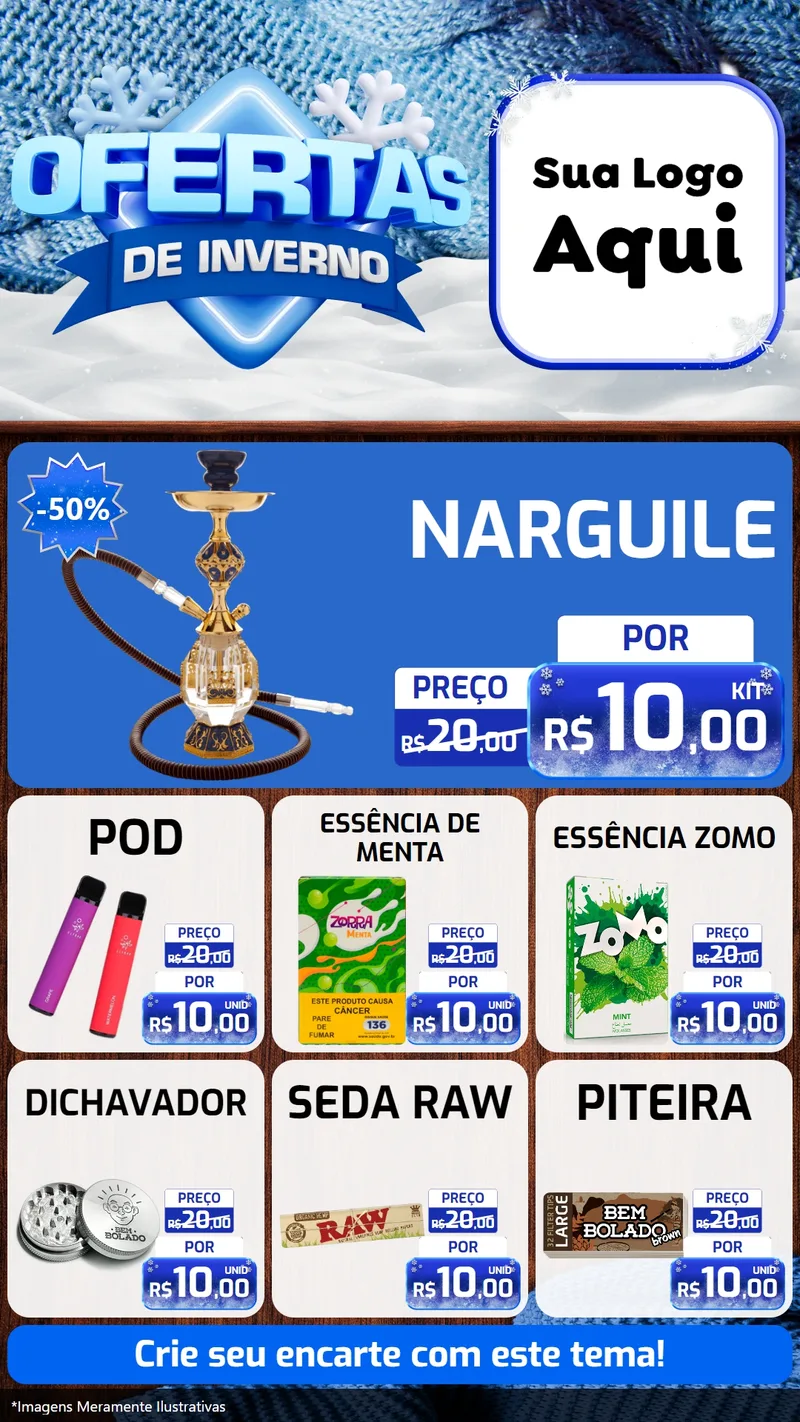 Modelo de Rede Social para Stories com o tema Ofertas de Inverno para Tabacaria