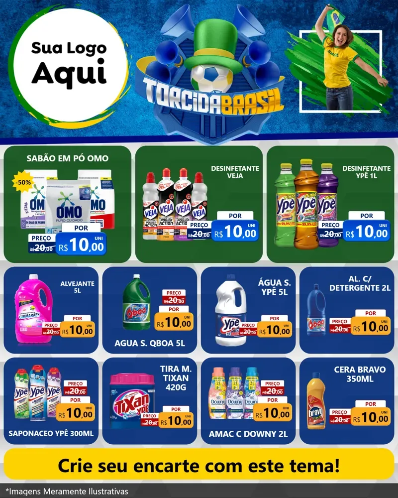 Modelo de Rede Social para Feed Instagram com o tema Torcida Brasil - Copa para Produtos de Limpeza