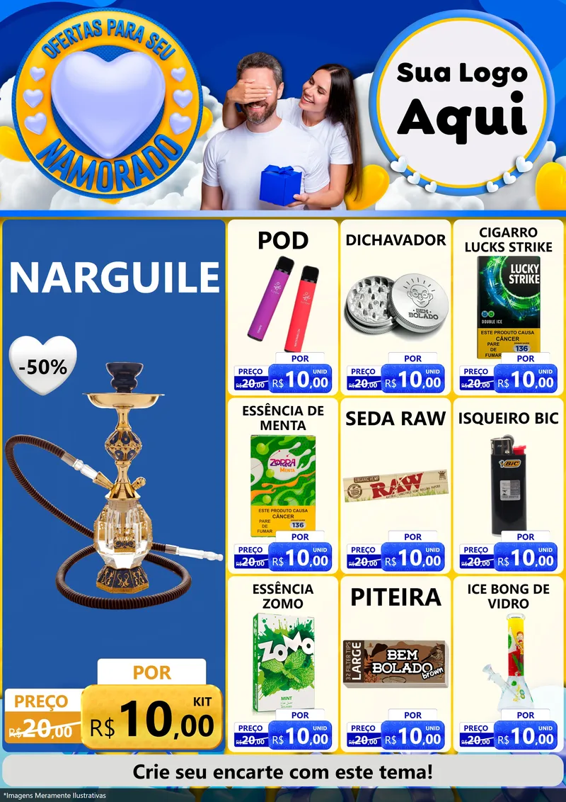 Modelo de Encarte para Encarte A4 Vertical com o tema Ofertas Para Seu Namorado para Tabacaria