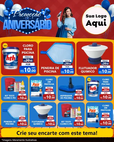 Modelo de Rede Social para Feed Instagram com o tema Promoção de Aniversário para Produtos para Piscina