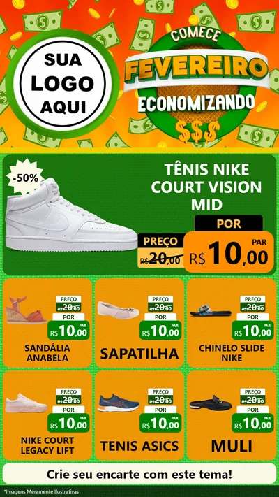 Modelo de Rede Social para Stories com o tema Comece Fevereiro Economizando para Calçados