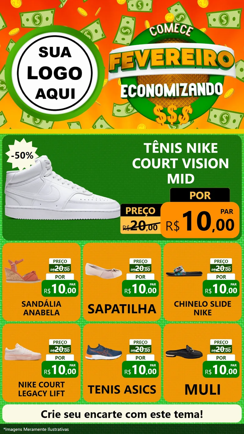 Modelo de Rede Social para Stories com o tema Comece Fevereiro Economizando para Calçados