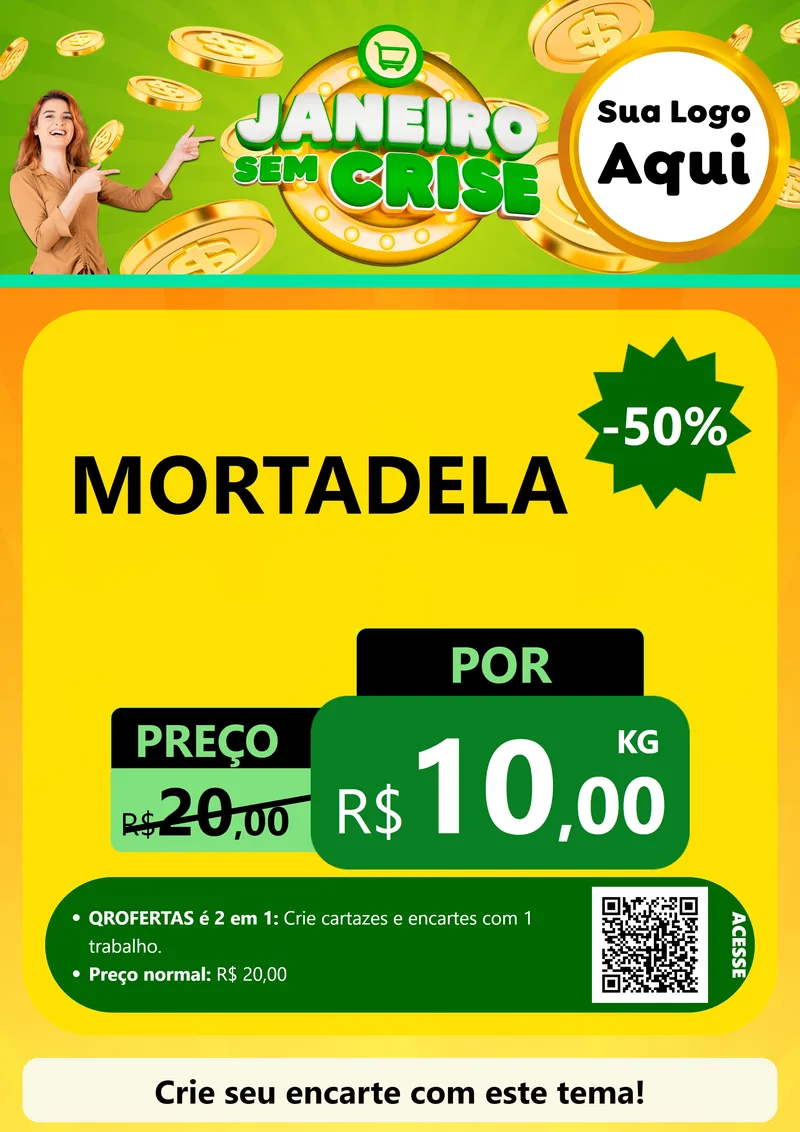 Modelo de Cartaz para Cartaz A4 Vertical com o tema Janeiro Sem Crise para Frios e Laticínios