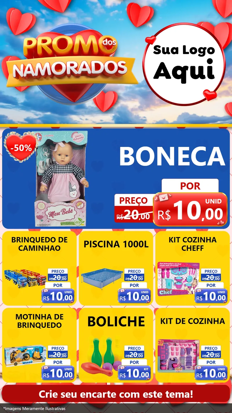 Modelo de Rede Social para Stories com o tema Promo dos Namorados para Brinquedos