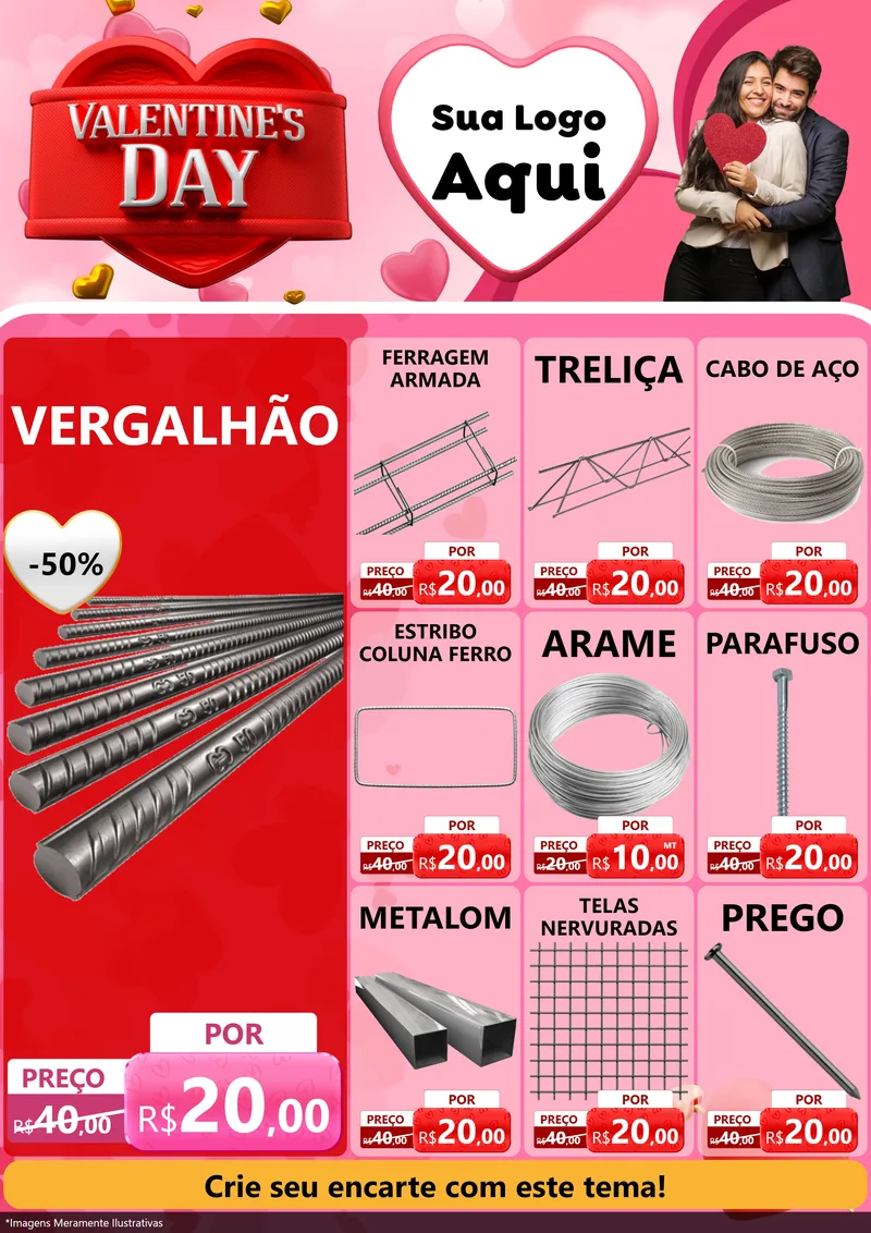 Modelo de Encarte para Encarte A4 Vertical com o tema Valentine's Day para Ferragens