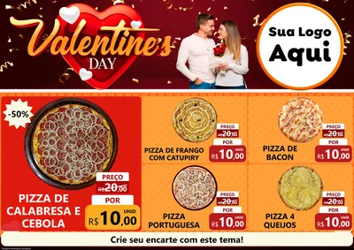 Modelo de Encarte para Encarte A4 Horizontal com o tema Valentine's Day para Pizzaria