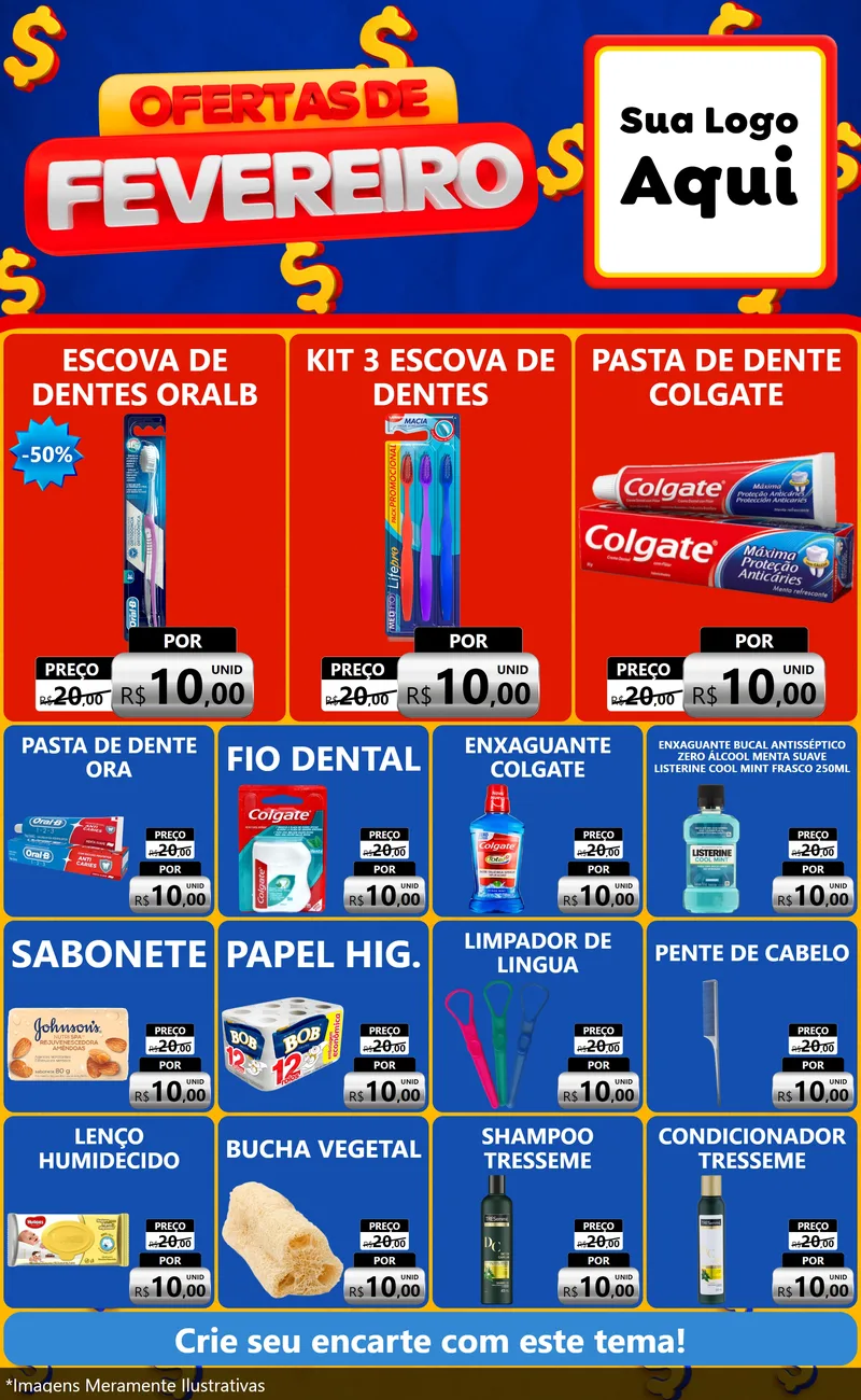 Modelo de Encarte para Encarte Grande com o tema Ofertas de Fevereiro para Higiene Pessoal