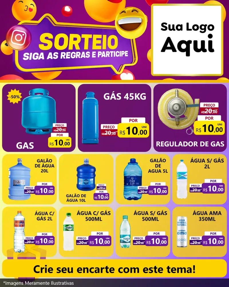 Modelo de Rede Social para Feed Instagram com o tema Sorteio para Água e gás