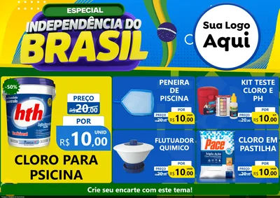 Modelo de Encarte para Encarte A4 Horizontal com o tema Especial Independência do Brasil para Produtos para Piscina