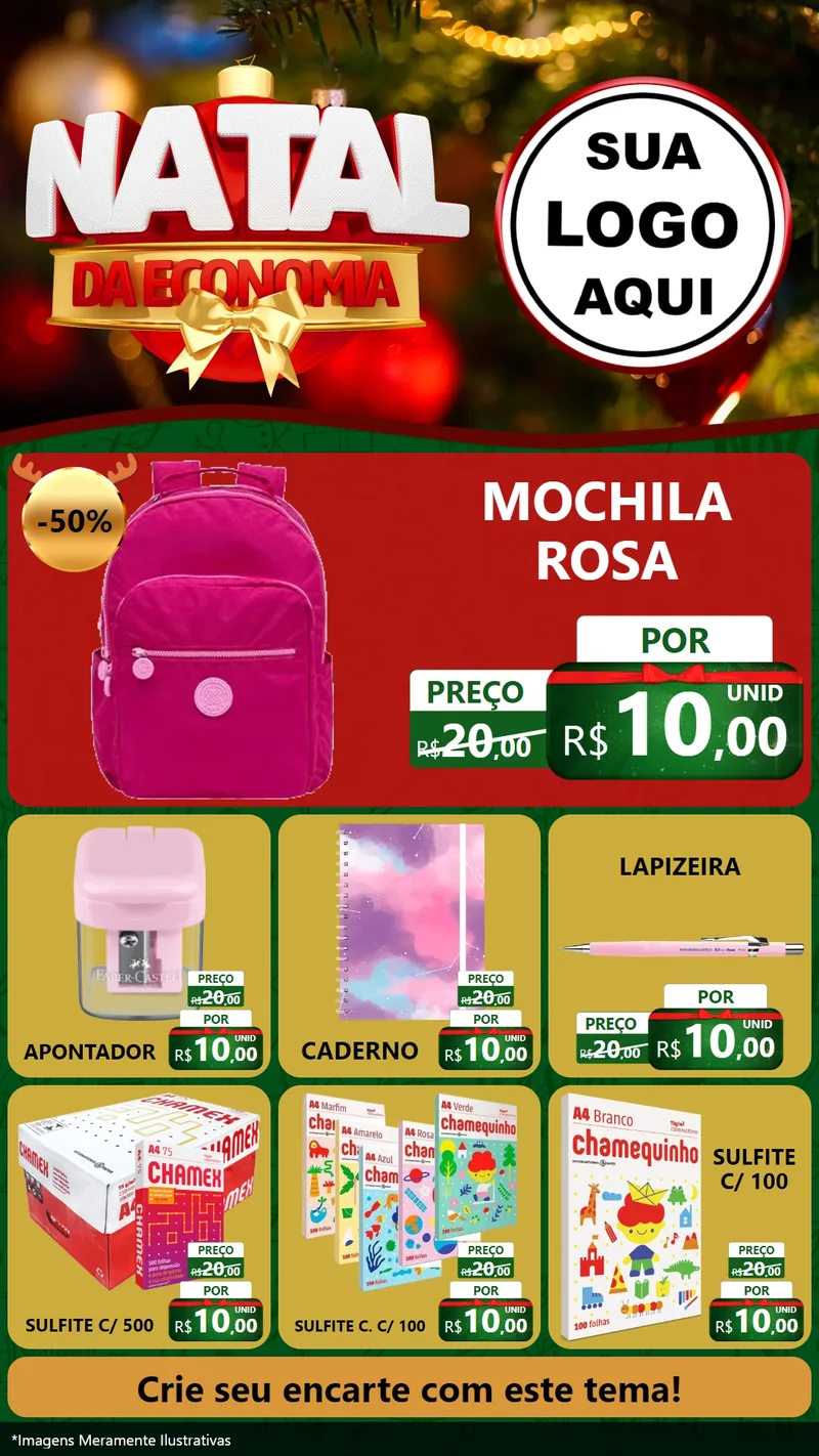 Modelo de Rede Social para Stories com o tema Natal da Economia para Papelaria