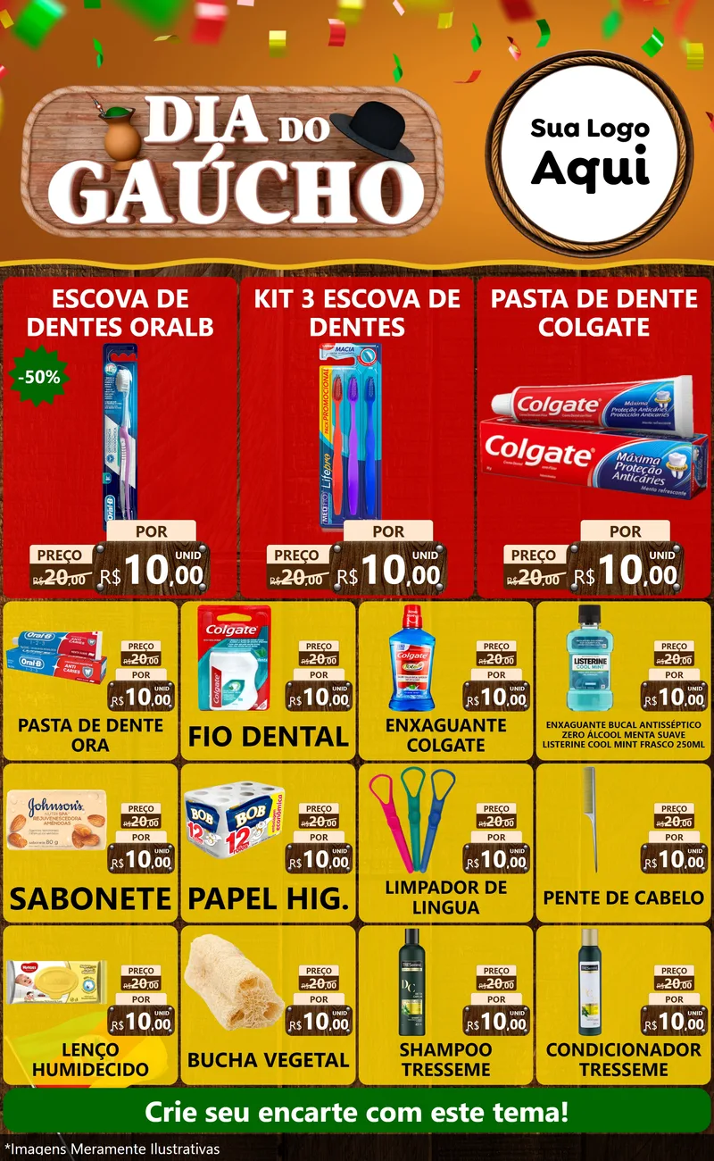 Modelo de Encarte para Encarte Grande com o tema Dia do Gaúcho para Higiene Pessoal
