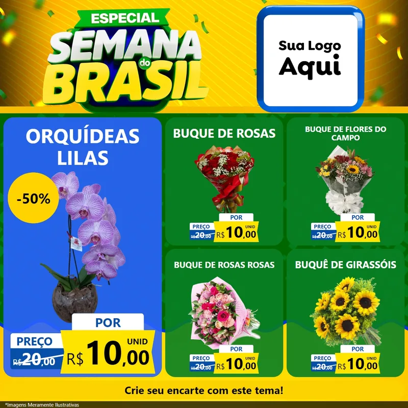 Modelo de Rede Social para Feed Facebook com o tema Especial Semana do Brasil para Floricultura e jardim