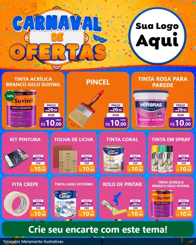 Modelo de Rede Social para Feed Instagram com o tema Carnaval de Ofertas para Tintas e Ferramentas