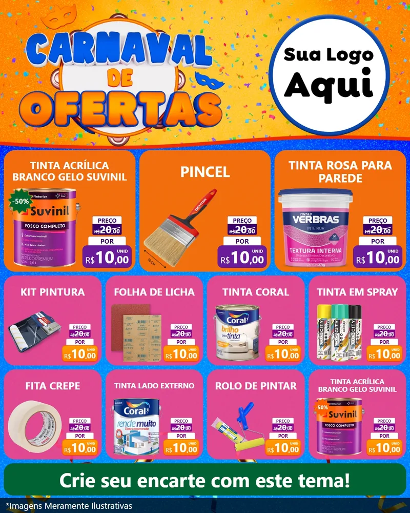 Modelo de Rede Social para Feed Instagram com o tema Carnaval de Ofertas para Tintas e Ferramentas