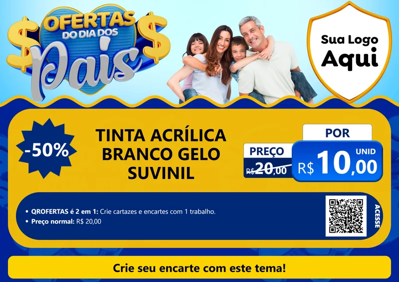 Modelo de Cartaz para Cartaz A4 Horizontal com o tema Ofertas do Dia dos Pais para Tintas e Ferramentas