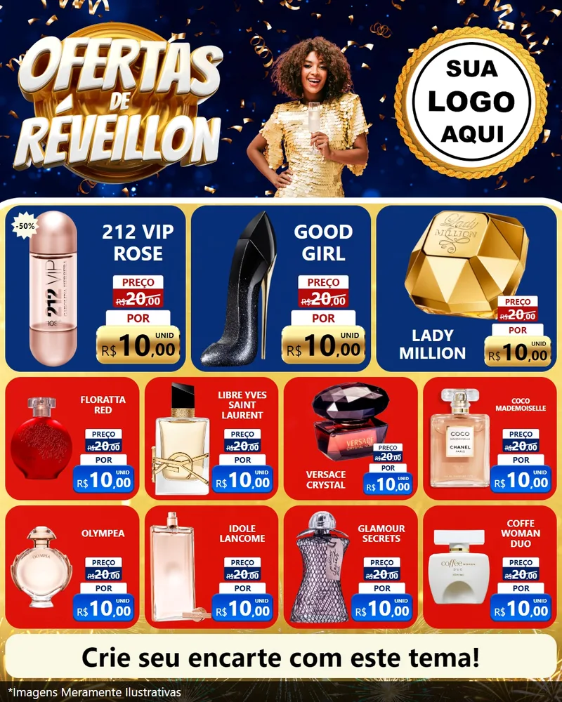 Modelo de Rede Social para Feed Instagram com o tema Ofertas de Réveillon para Perfumes