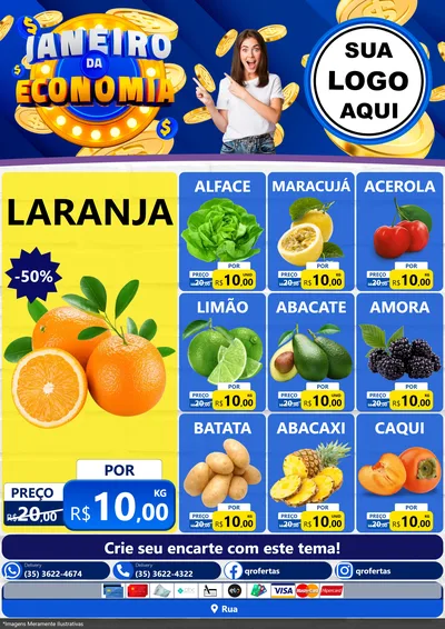 Modelo de Encarte para Encarte A4 Vertical com o tema Janeiro da Economia para Hortifrúti