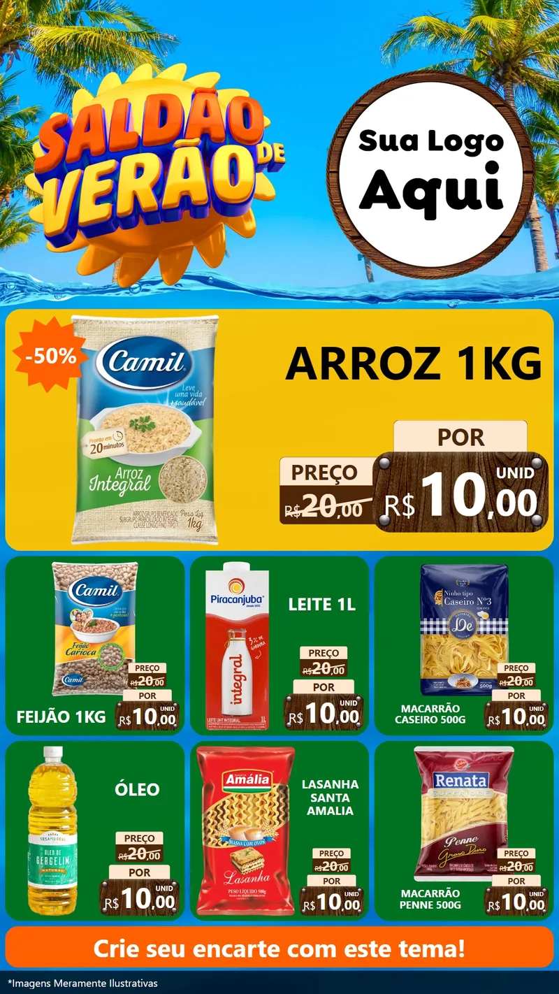 Modelo de Rede Social para Stories com o tema Saldão de Verão para Supermercado