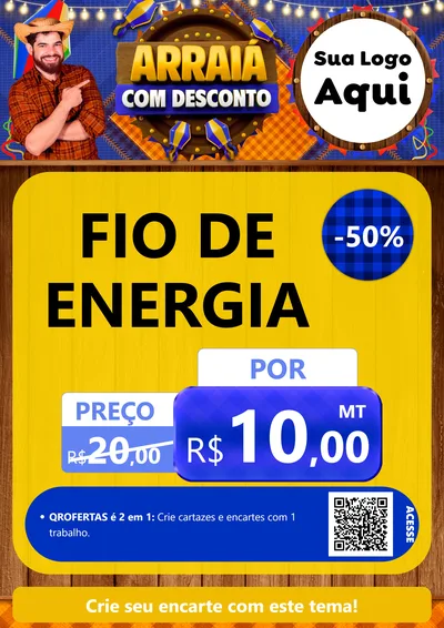 Modelo de Cartaz para Cartaz A4 Vertical com o tema Arraiá Com Desconto para Materiais Elétricos