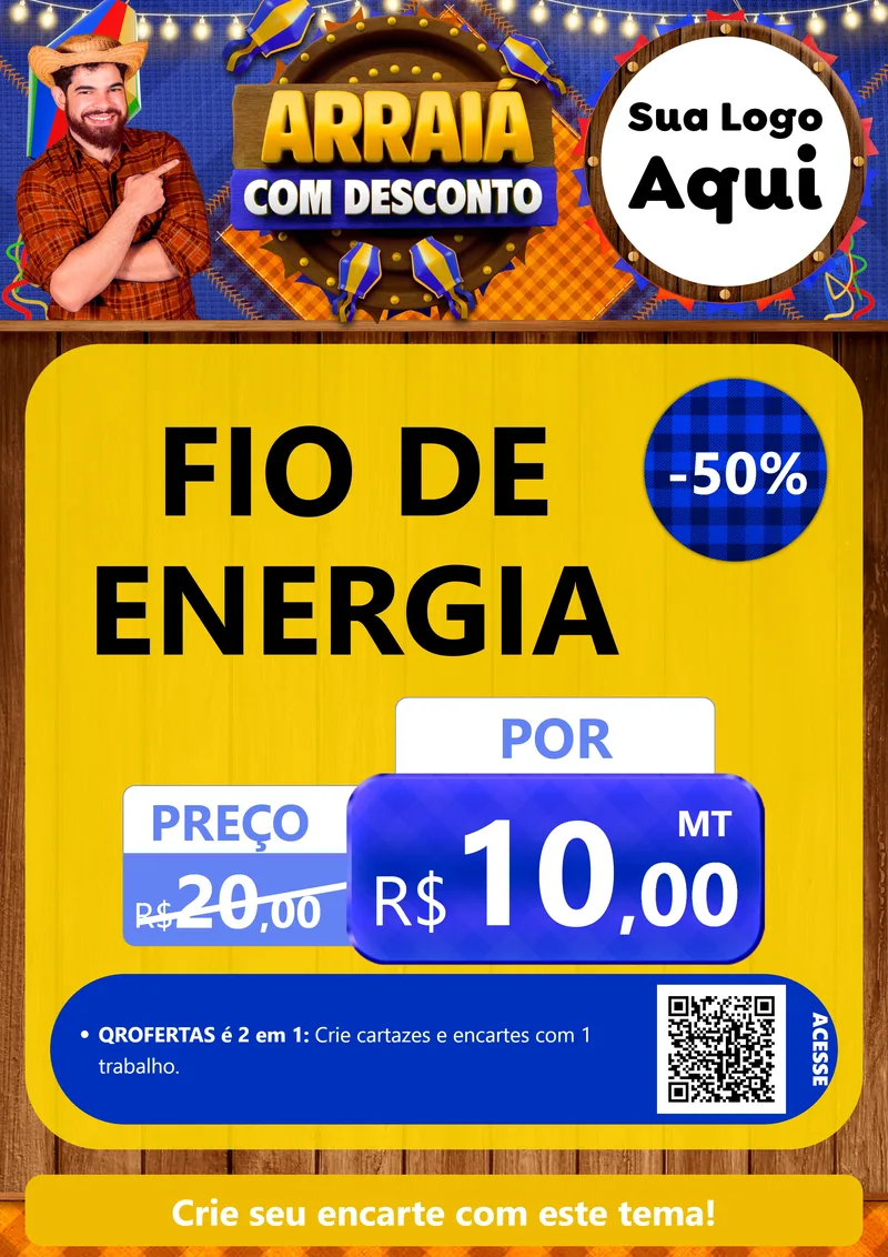 Modelo de Cartaz para Cartaz A4 Vertical com o tema Arraiá Com Desconto para Materiais Elétricos