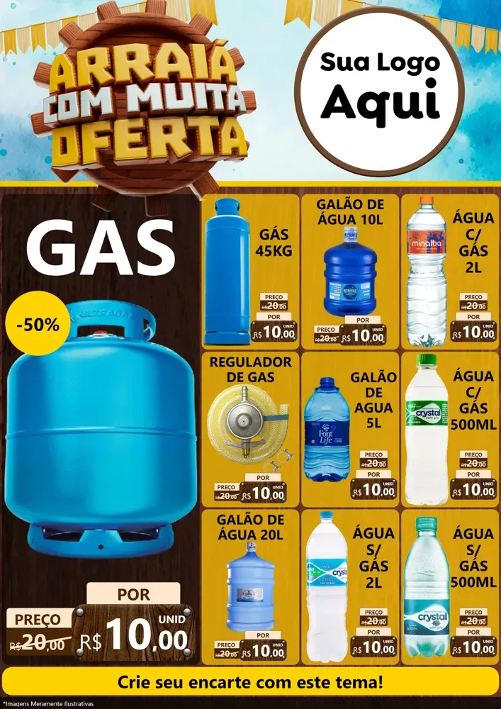Modelo de Encarte para Encarte A4 Vertical com o tema Ofertas de São João - Junina para Água e gás