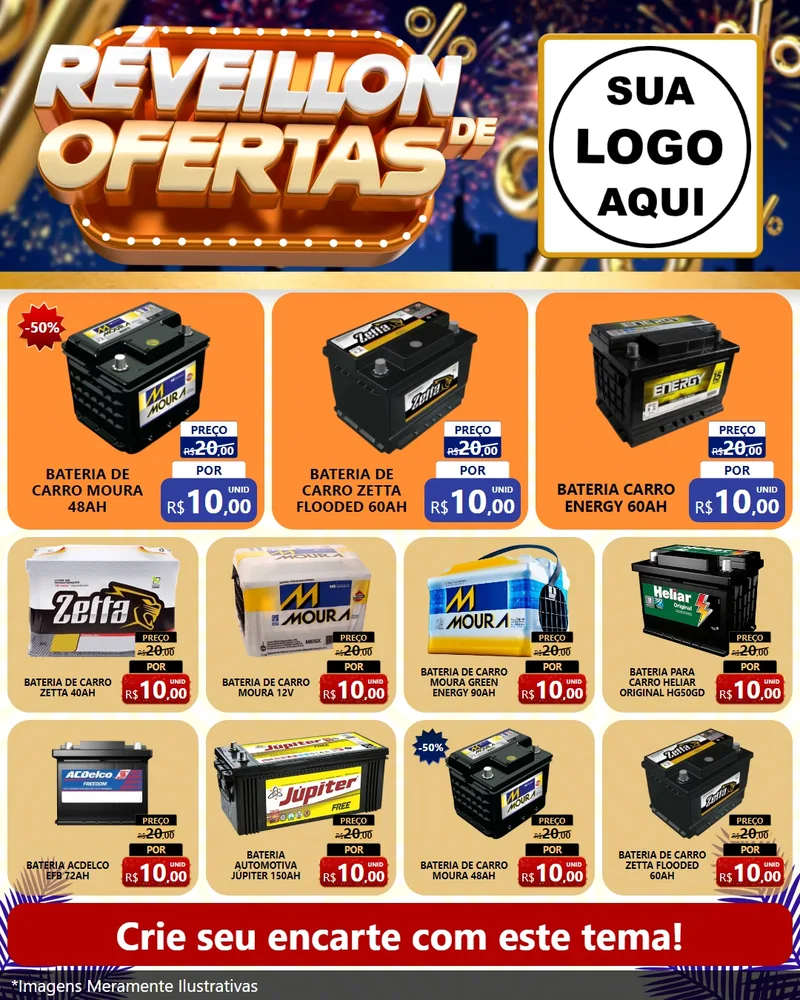 Modelo de Rede Social para Feed Instagram com o tema Réveillon de Ofertas para Baterias Elétricas