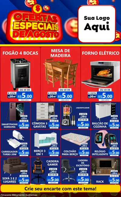 Modelo de Encarte para Encarte Grande com o tema Ofertas Especiais de Agosto para Móveis e Eletro