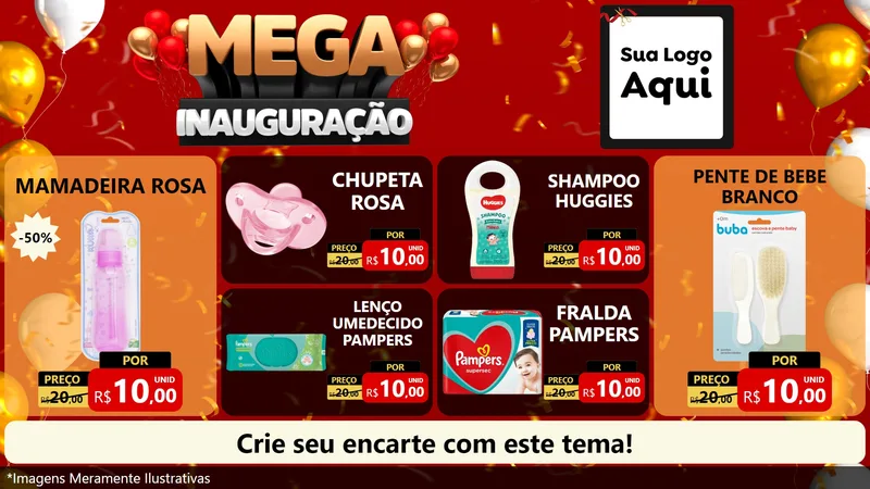 Modelo de TV para TV Horizontal com o tema Mega Inauguração para Bebês