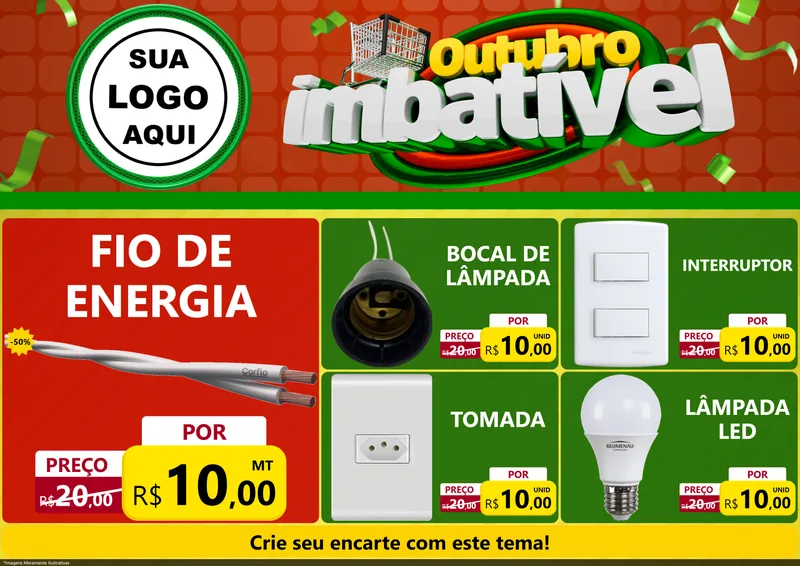 Modelo de Encarte para Encarte A4 Horizontal com o tema Outubro Imbatível para Materiais Elétricos