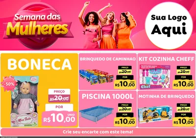 Modelo de Encarte para Encarte A4 Horizontal com o tema Semana das Mulheres para Brinquedos